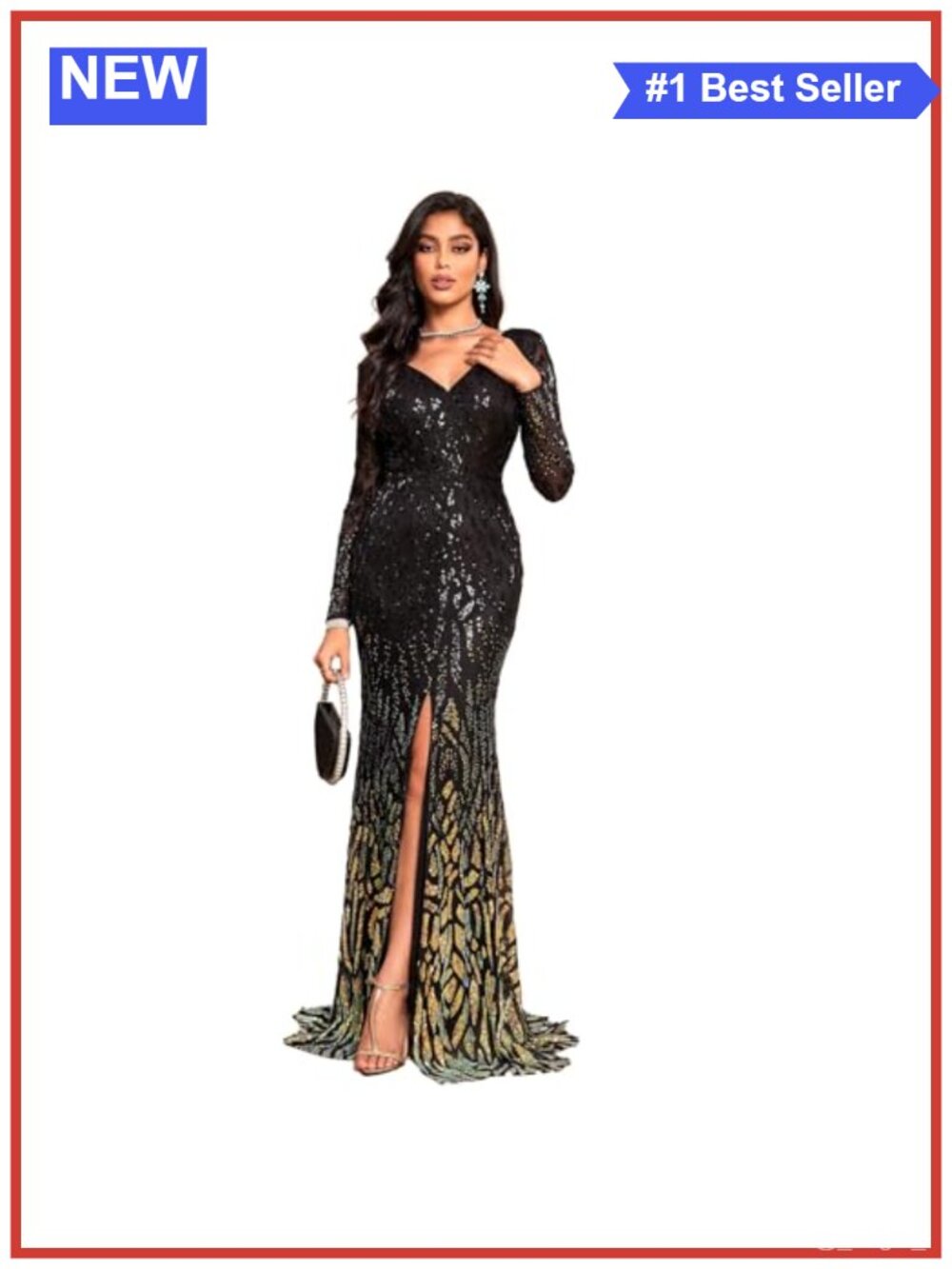 Sequin Bodycon Long Sleeve Prom Maxi Dress Formal Evening Gown